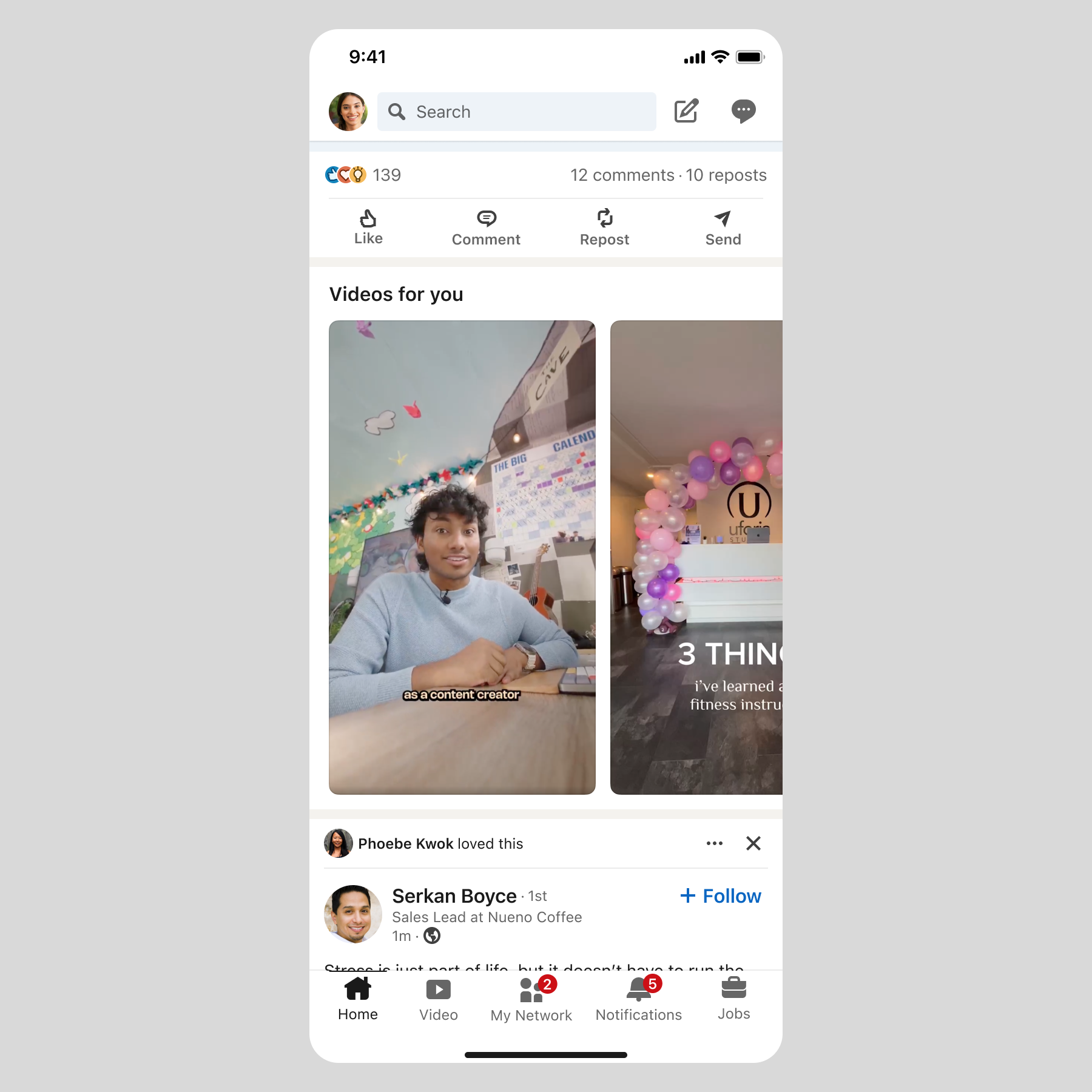 LinkedIn Video mockup — feed view